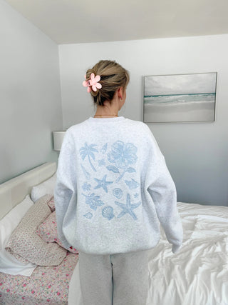 Pearl Grey Tropical Embroider Crewneck