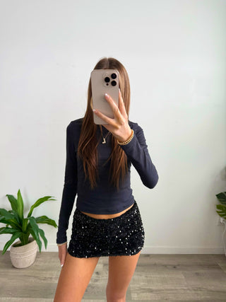 Black Sequin Micro Mini Skort