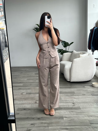 Light Mocha Woven High Waist Trousers
