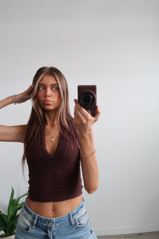 Brown Knit Halter Top
