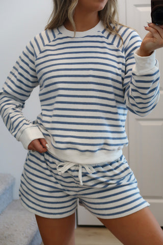 Blue & White Striped French Terry Long Sleeve