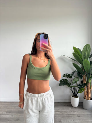 Olive Green Ribbed Bra Top