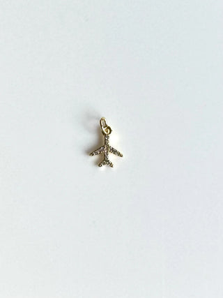 Mini Rhinestone Airplane Charm (Gold)