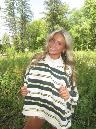 Green & Yellow Striped Oversized Mockneck