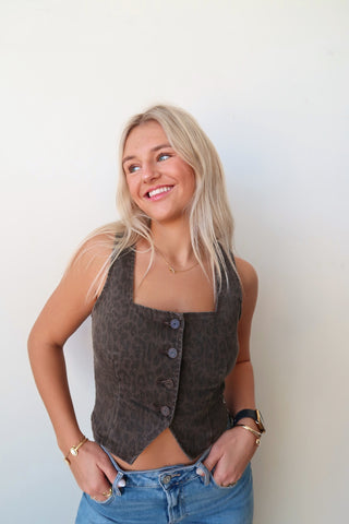 Hidden Muted Cheetah Denim Stretch Vest