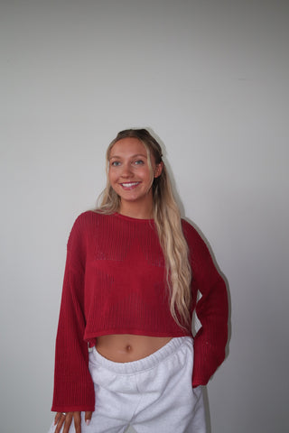 Cropped Red Star Mesh Long Sleeve