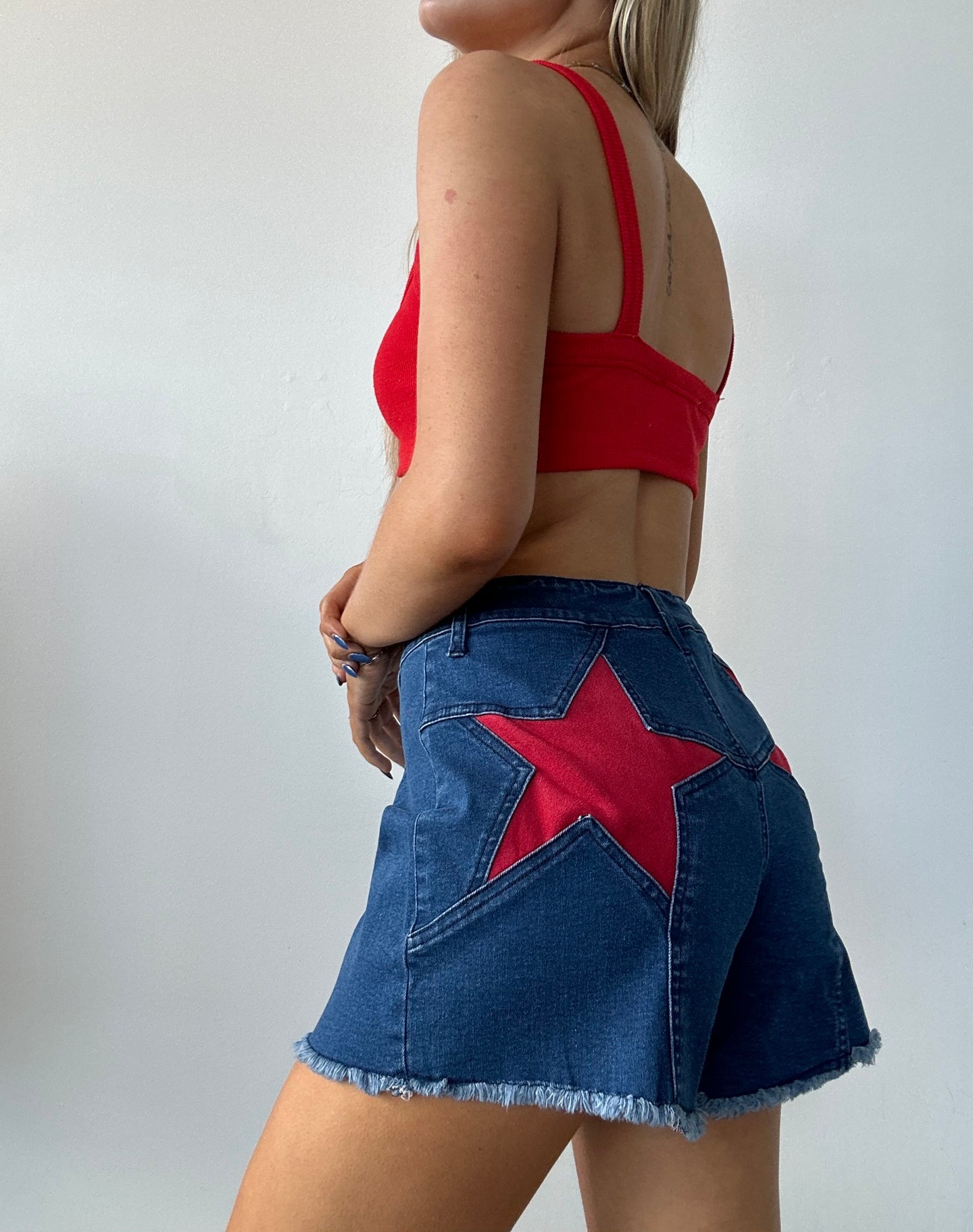 Medium Wash Back Star Detail Shorts