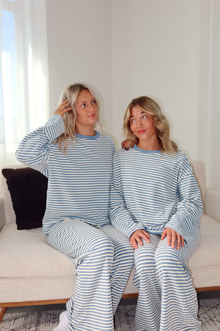 Dusty Blue Striped Lounge Pants