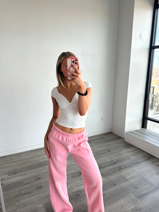 Pink Staple Low Rise Side Stripe Wide Leg Sweatpants