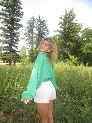Green Striped Round Neck Sweater