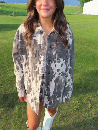 Hidden Cow Print Oversized Shacket