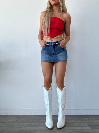 Red Bandeau Top With Seashell Dangle Detail