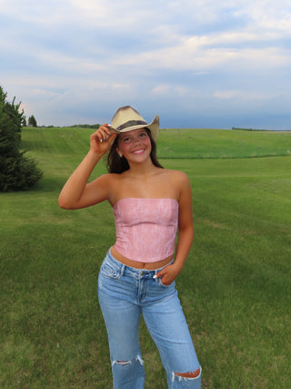 Blush Western Faux Leather Embroidered Corset Top