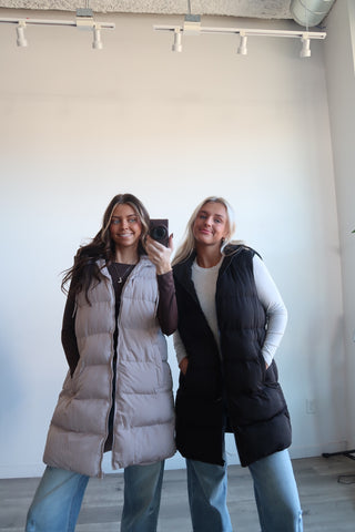 Long Ivory Hooded Puffer Vest