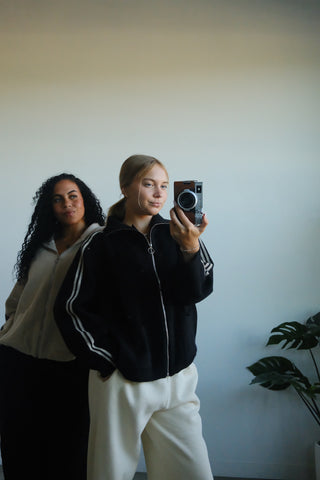 Black Side Stripe Zip Up Sweater