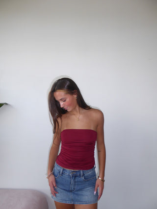 Burgundy Ruched Tube Top