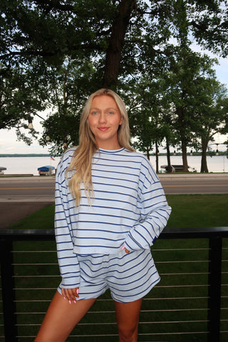 Baby Blue/Navy Striped Lounge Shorts