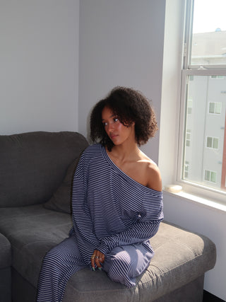 Navy and White Striped Top