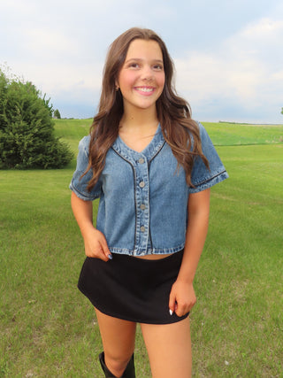 Hidden Dark Wash Cropped Shirt