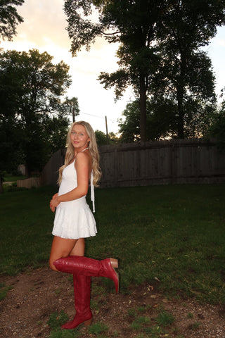 Ivory Lace Halter Mini Dress