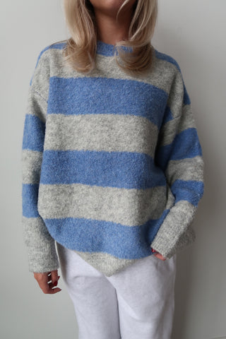 Blue/Grey Striped Textured Sweater