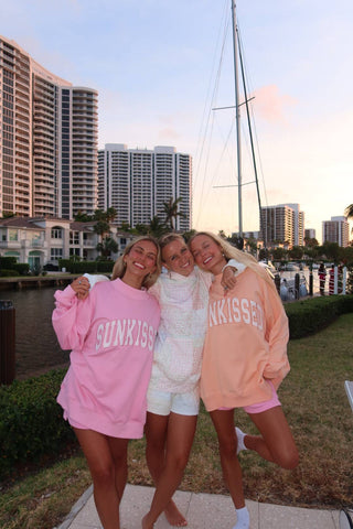 Papaya Orange Varsity Sunkissed Embroidered Mockneck Sweatshirt