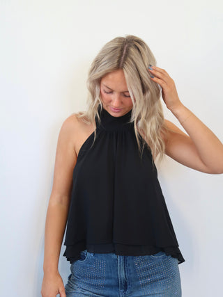 Black Ruffle Halter Top