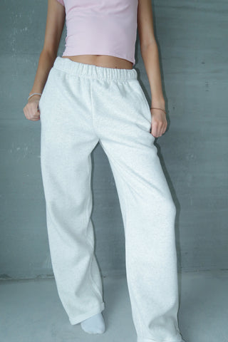 Long Heather White Staple Wide Leg Sweatpants