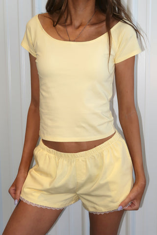Yellow Shorts With Lace Trim