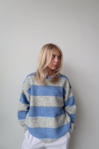 Blue/Grey Striped Textured Sweater