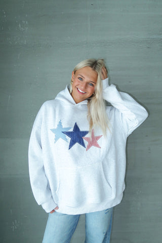 Red White & Blue 3 Star Embroider Hoodie