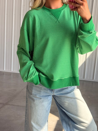 Green Striped Round Neck Sweater