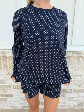 Navy Blue Polka Dot Long Sleeve