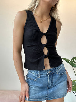 Twisted Detail Open Front Ribbed Top