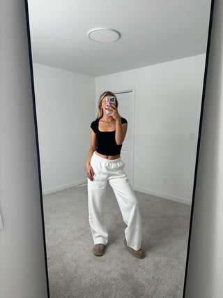 Long White Staple Wide Leg Sweatpants