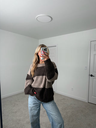 Brown Striped Oversized Sweater