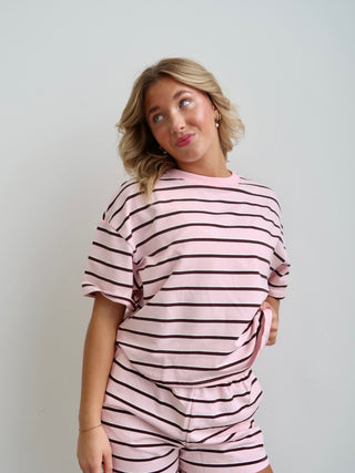 Pink/Brown Striped Short Sleeve
