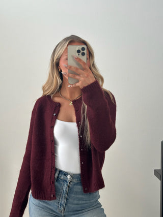 Burgundy Button Down Cardigan