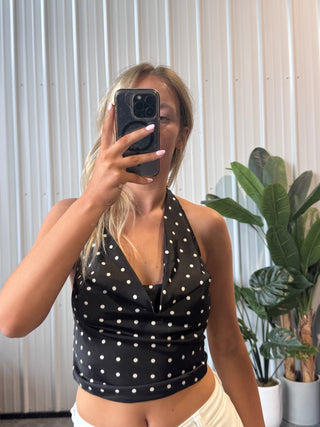 Satin Polka Dot Cowl Neck Tank
