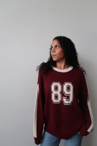 Burgundy Round Neck “89” Jersey Sweater