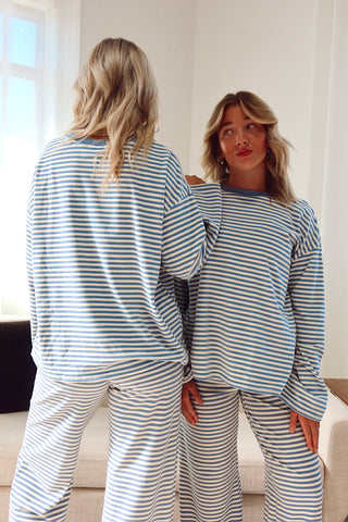 Dusty Blue Striped Lounge Pants