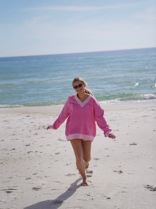 Pink And Light Pink V-Neck Sweatshirt