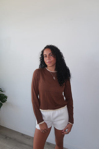 Chocolate O-Neck Pullover Sweater