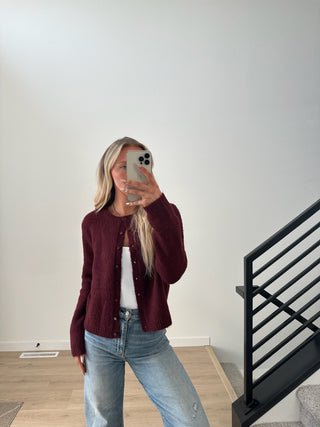 Burgundy Button Down Cardigan