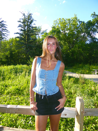 Lace Up Denim Corset Top