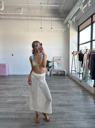 Cream Crochet Swim Cover-Up Maxi Skirt