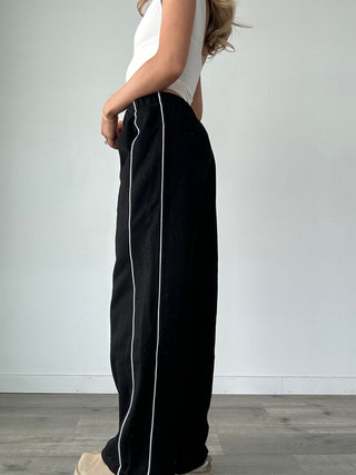 Black Staple Low Rise Side Stripe Wide Leg Sweatpants