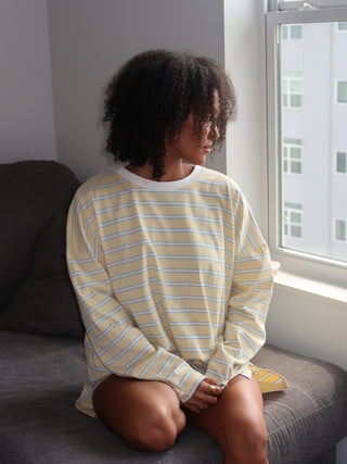 Yellow Oversized Striped Long Sleeve Top
