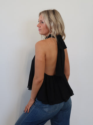 Black Ruffle Halter Top