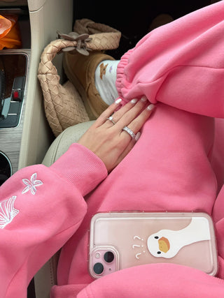 Pink Tropical Embroider Hoodie